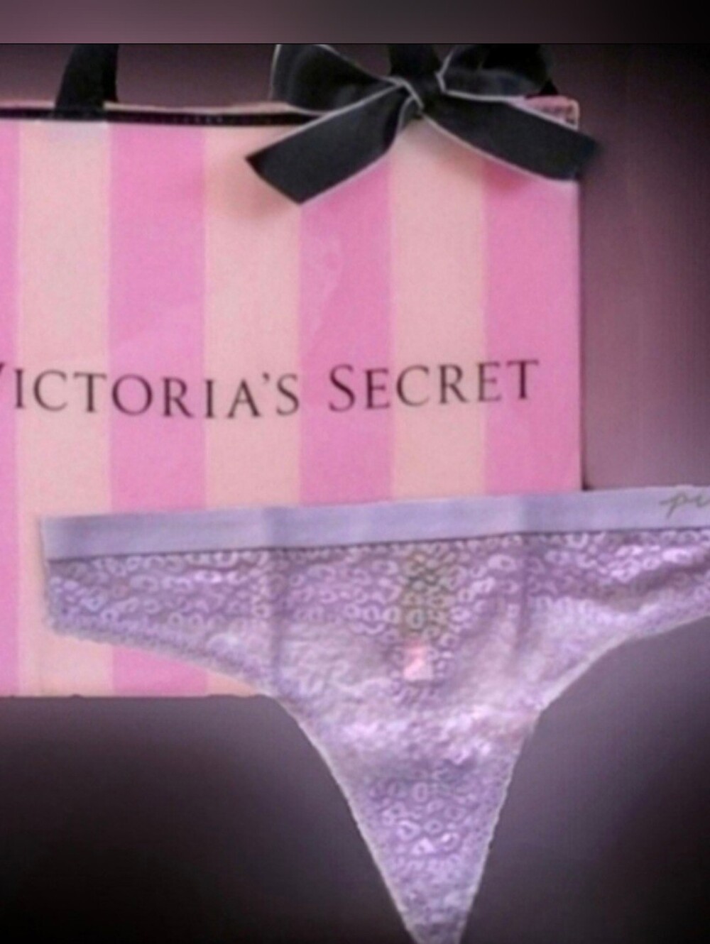 Victorias Secret Pink cabana purple leopard print thong lace panty XL BNIB NWT